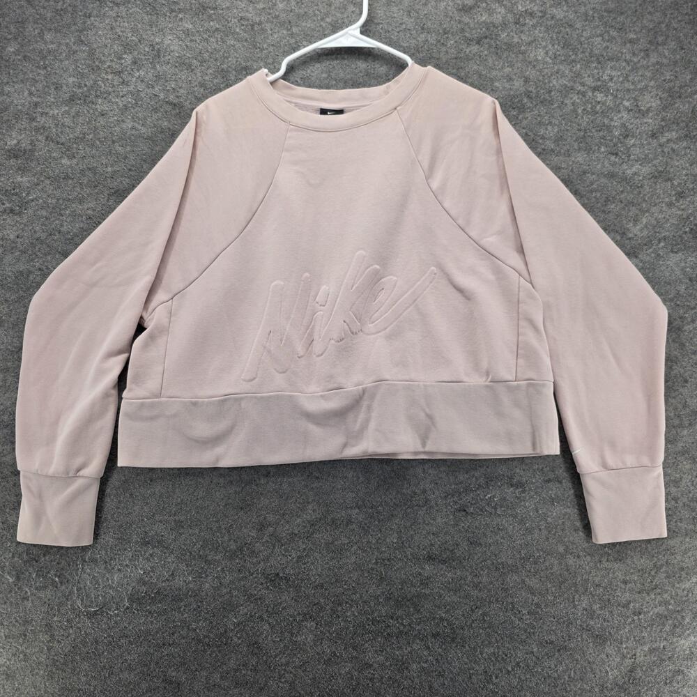 Nike Sweatshirt Womens L Pink Pullover Dri-FIT Moisture Wicking Fleece Stretch